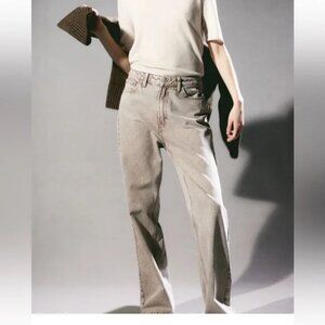 H&M Women's Light Taupe Wide Leg Ultra High Waist Jeans 14